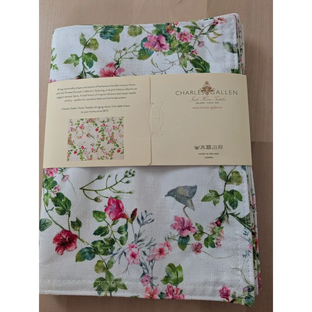 Charles Gallen Hibiscus Place Mats Set of 4 Irish Damask Floral 12x18